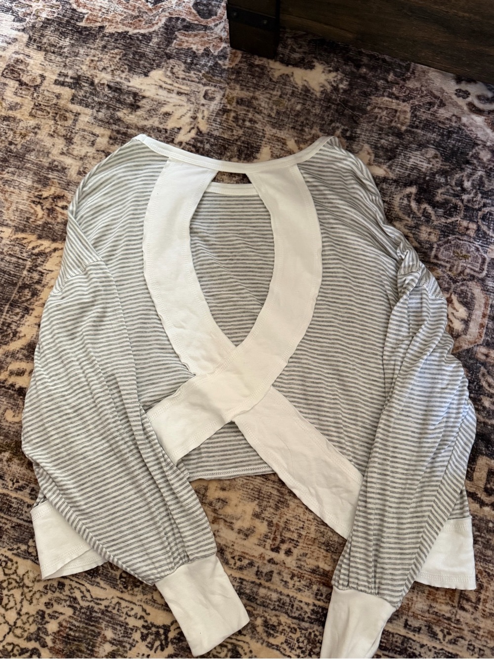 Altard State Striped Gray & White Cross-Back Women's Sweater